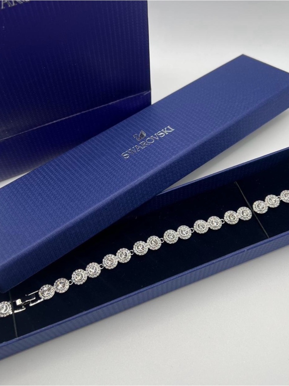 Swarovski Silver Tone Crystal Halo Link Bracelet - White Sparkle